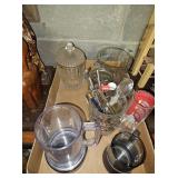 misc glassware and walnut utensils
