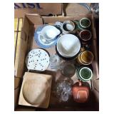 Glass mugs and misc glass dishes