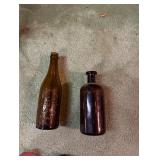 misc amber glass bottles x2
