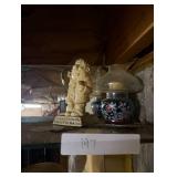 vintage figurine and kerosine/oil lamp