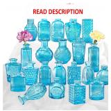 KAMJUNTAR 22PCS Blue Small Glass Vases for Centerp