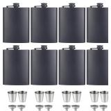 8 Pack Hip Flasks for Liquor Matte Black 8 Oz Stai