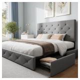 $263 WEEWAY Full Size Bed Frame with 4 Storage Dra