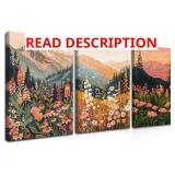 Framed Wildflower Mountain Landscape Wall Art...
