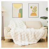 Faux Fur Beige Fuzzy Throw Soft Cozy Fluffy...
