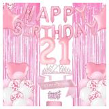 (3 Pack) 21st Birthday Decorations Pink, Happy...