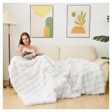 White Faux Fur Throw Fluffy Blanket Cozy Fuzzy...