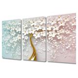 3 Panel Framed Wall Art White Flowers and Gold...