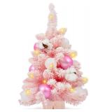 Small Christmas Tree with Lights Pink | Flocked...
