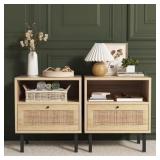 $130 Rattan Nightstands Set of 2, Boho Night...