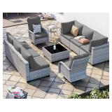 $629 (Grey w/Orange Cushions)10-Piece Patio Furnit