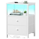BOLUO White Nightstand with Charging Station,...
