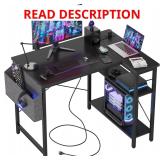 TIQLAB Small Computer Desk with Power Outlets,...
