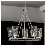 5Light Brushed Nickel Clear glass Steel Chandelier