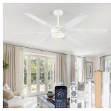 60in White Wood 6 Blades Ceiling Fan/Lights/Remote
