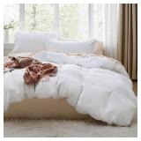 Bedsure White Duvet Cover Queen Size - 3 Pieces