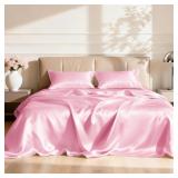 4 Piece Pink Silky Bed Sheets Set with Deep Pocket