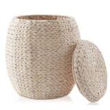 Round Water Hyacinth Storage Basket/Hamper / Lid
