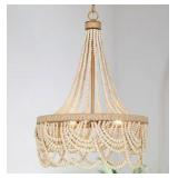 3-Light Boho Chandelier with Handmade Wood Beads