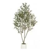 7 ft. Artificial Olive Tree in White Pot