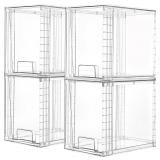 4Pack 9.7'H Clear Stackable Storage Drawers