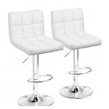 Adjustable Bar Stool with PU Leather-2pcs White
