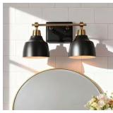 2 Light Black Vanity Light with Brass Bell Shades