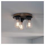 3 -Light11.5-in Distressed Black Flush Mount Light