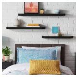 Black Wood Floating Wall Shelf (Set of 3)
