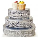 Round Metal Cake Stand Set-Silver Stands / 3 Pcs