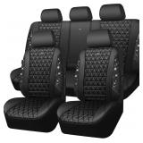 Bling Diamond Black Leather Car Seat Covers Set
