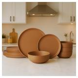 12-Piece Stoneware Dinnerware Set with Mugs-Orange
