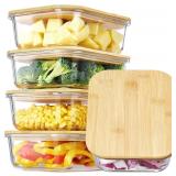 Vtopmart 5 Pack 35oz Glass Containers /Bamboo Lids