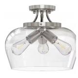 3-Light Semi Flush Mount Ceiling Light/Glass Shade