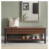 Walker Edison Storage Bench, Dark Walnut
