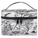 Black and White Flowers Travel Cosmetic Bag