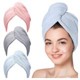 Hair Towel Wrapï¿½3 Pack(Blue/Grey/Pink)