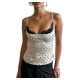Women Lace Trim Camisole Square Neck-Size small