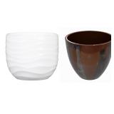 White Ceramic Planter and Brown/Black Planter