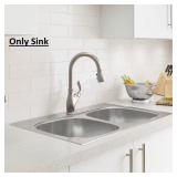 33-in x 22-in Stainless steel Double equal bowl
