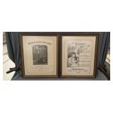 Framed antique sheet music covers