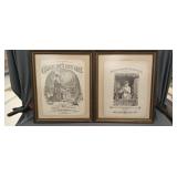 Framed antique sheet music covers