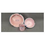 Vintage pink and blue trim enamel ware childs