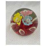 Glass Art Paperweight with Floral Design 2'