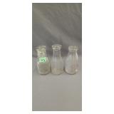 3 vintage glass pint milk bottles