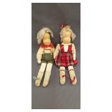 (2) Vintage Handmade Folk Art Rag Dolls 9'