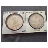 1963,1964 Mexican silver 1 peso coins