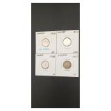 4- Canadian 10-cent silver coins