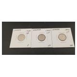 3- Canadian 10-cent silver coins