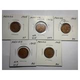 5-Mexican 1 Centavos Coins